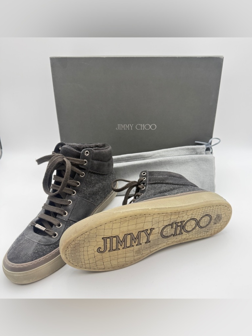 Jimmy Choo Suede and Wool High Top Sneakers with Belgravia Shearling Lined